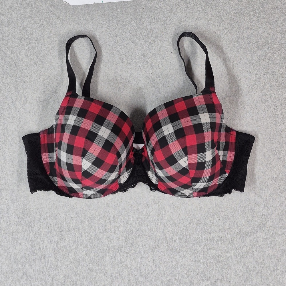 Torrid Women Bra 42DD Black Plaid T Shirt Underwired Lace Strap